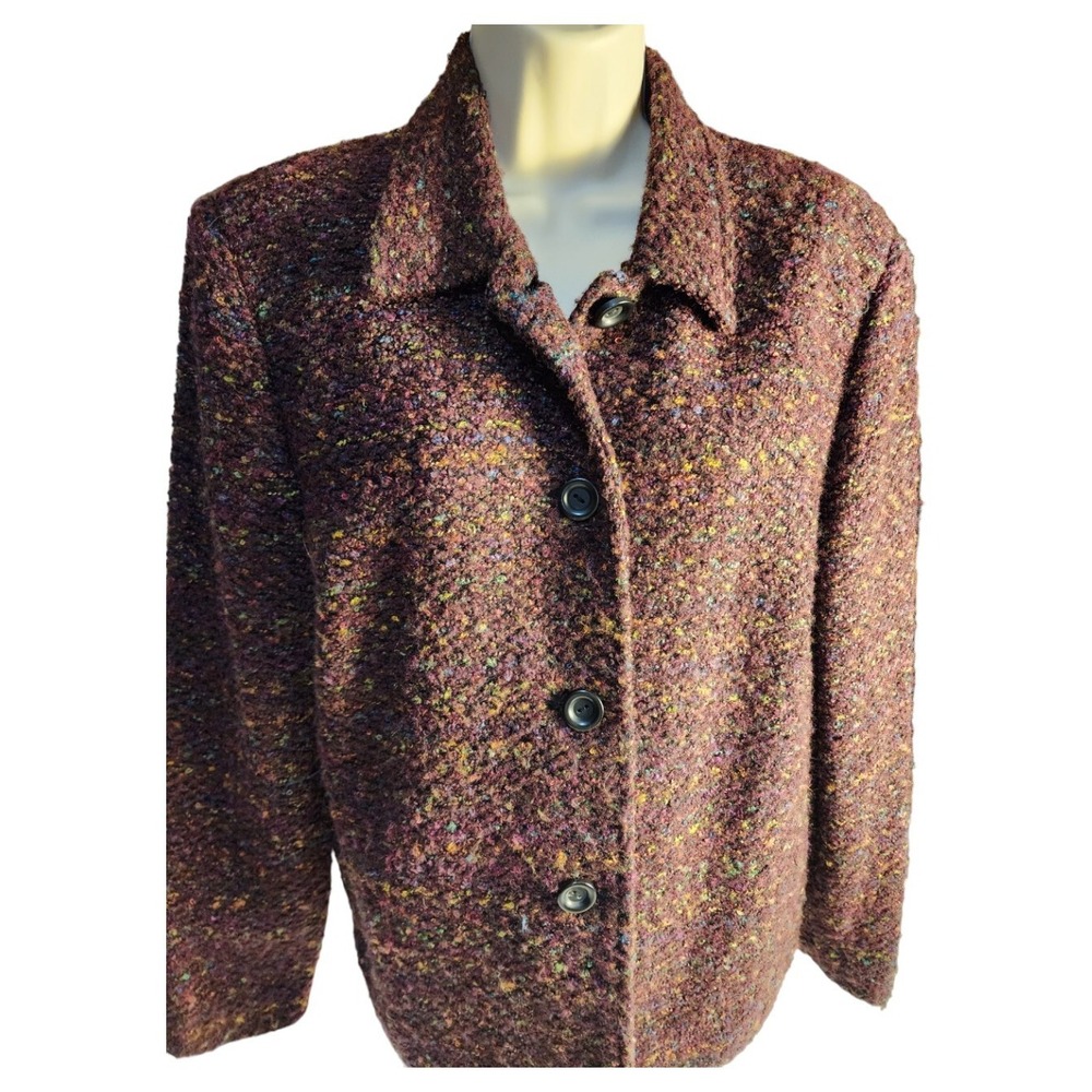 Vintage Sag Harbor 14P Tweed Blazer Women's Plaid Wool Blend Jacket 90s Career